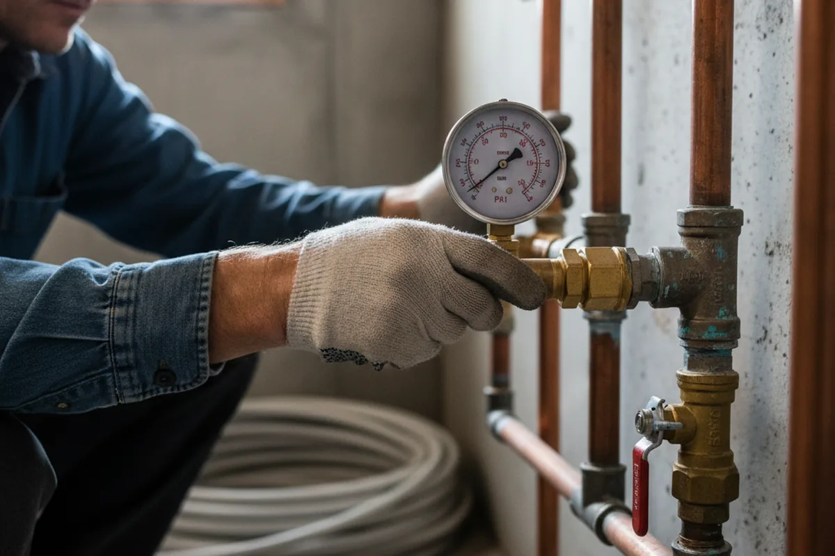 Pressure testing a repaired line during Water Line Repair in Saxis